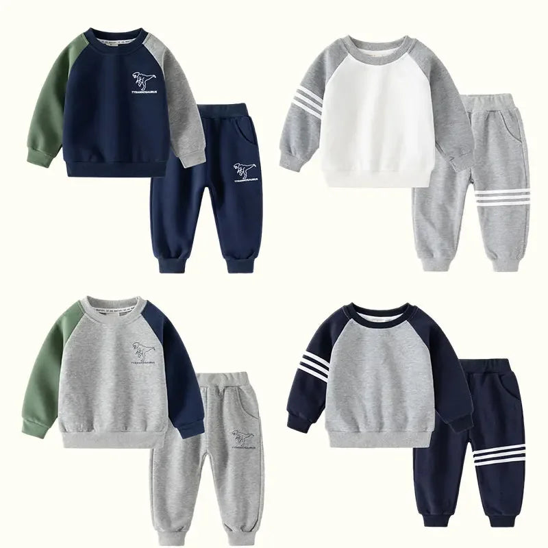 Spring & Autumn Kids Patchwork Tracksuit – 2-Piece Set