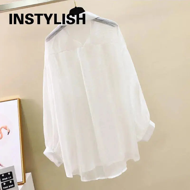 Elegant Summer Chiffon Blouse - Sheer Loose-Fit Cardigan for Women Sparkling Chamber