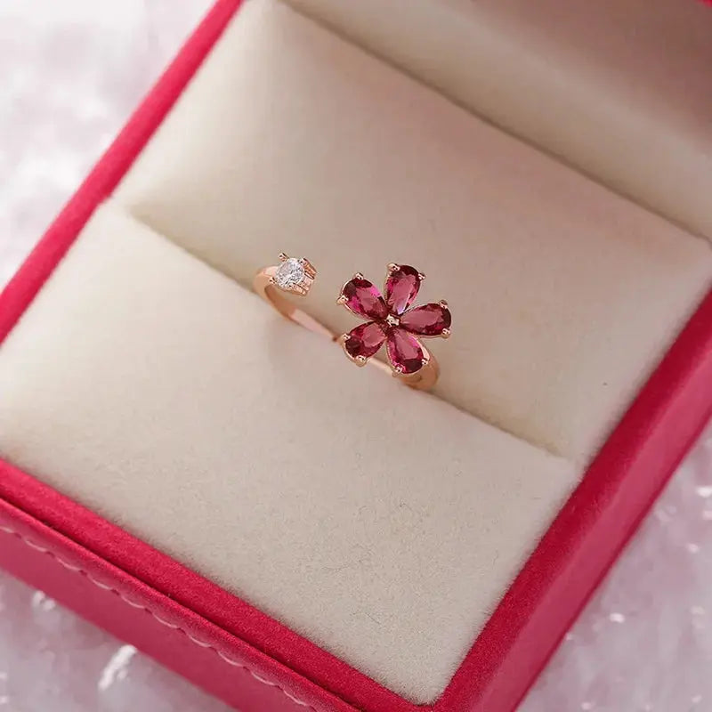 Korean Delicate Flower Zircon Rings for Women Sparkling Chamber