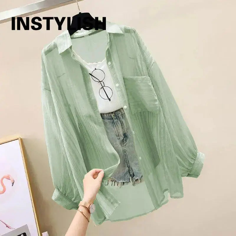 Elegant Summer Chiffon Blouse - Sheer Loose-Fit Cardigan for Women Sparkling Chamber