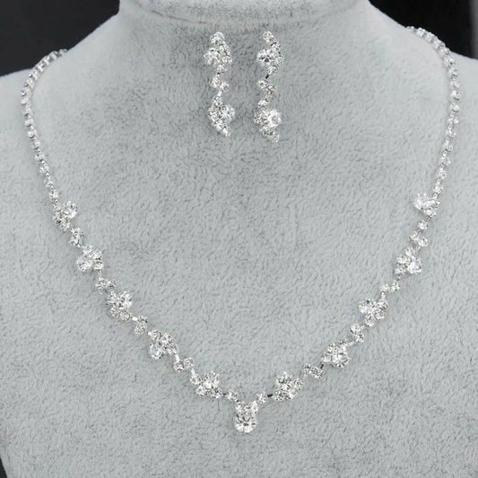 2022 Fatpig Silver Plated Rhinestone Necklace & Earrings Set Sparkling Chamber