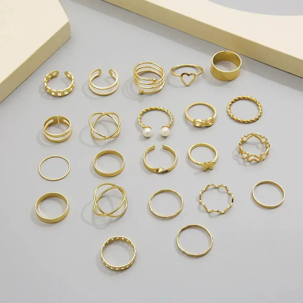 Delysia King Alloy Ring Set for Unisex – 22pcs in Gold & Silver Sparkling Chamber