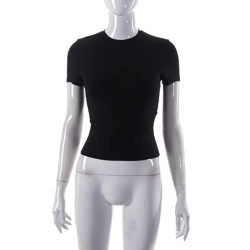 2023 Spring New Women’s Casual Solid Crop Top - Soft & Stretchy Summer Tee Sparkling Chamber