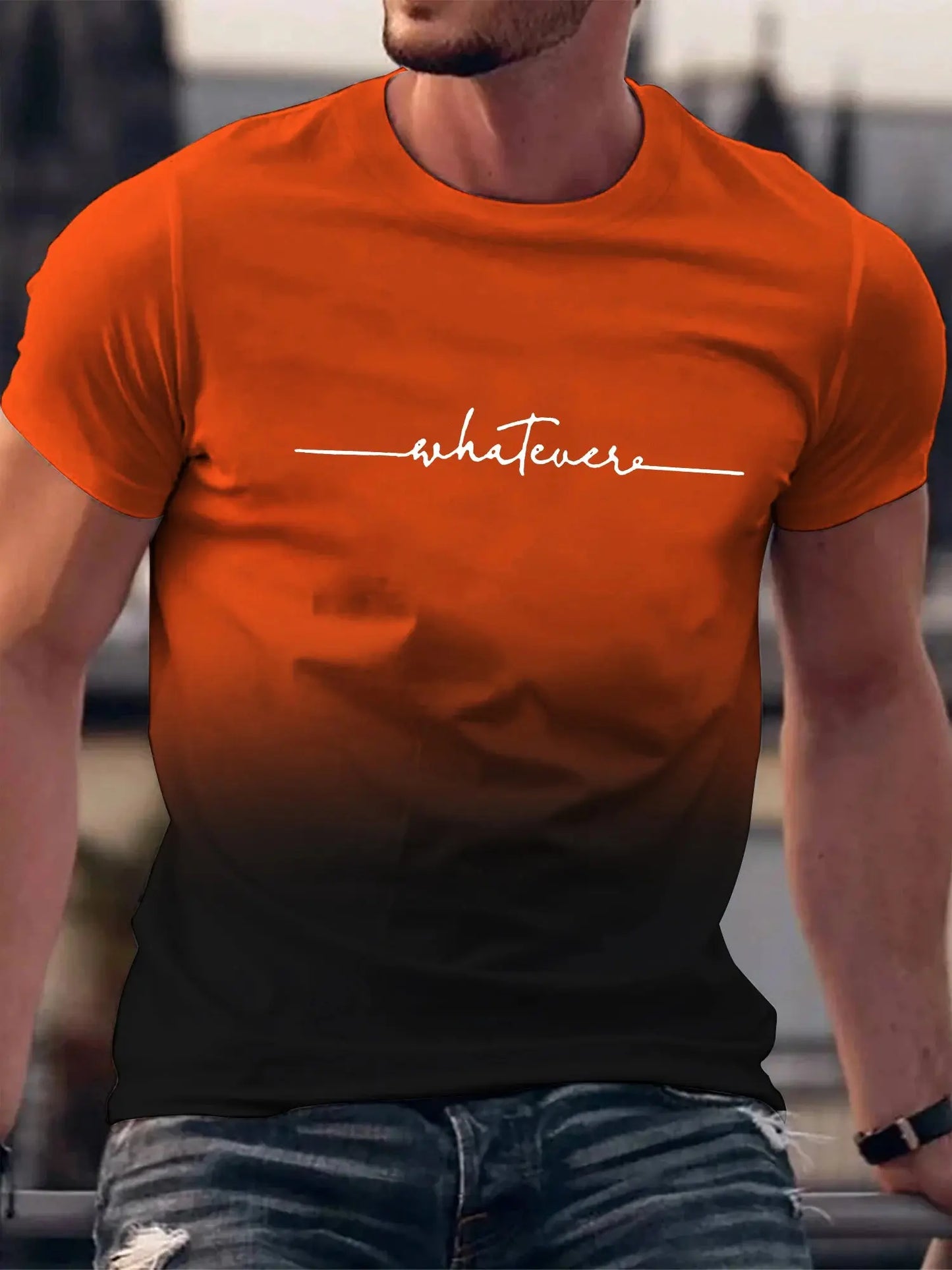 Summer Outing Whatever Print Gradient Crew Neck T-shirt For Men Sparkling Chamber