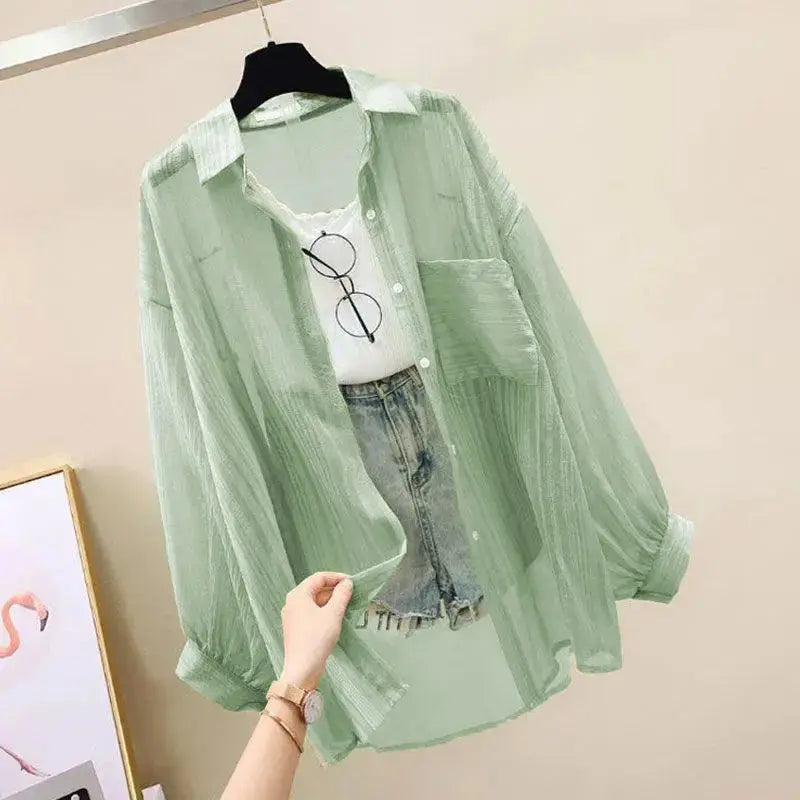 Elegant Summer Chiffon Blouse - Sheer Loose-Fit Cardigan for Women Sparkling Chamber