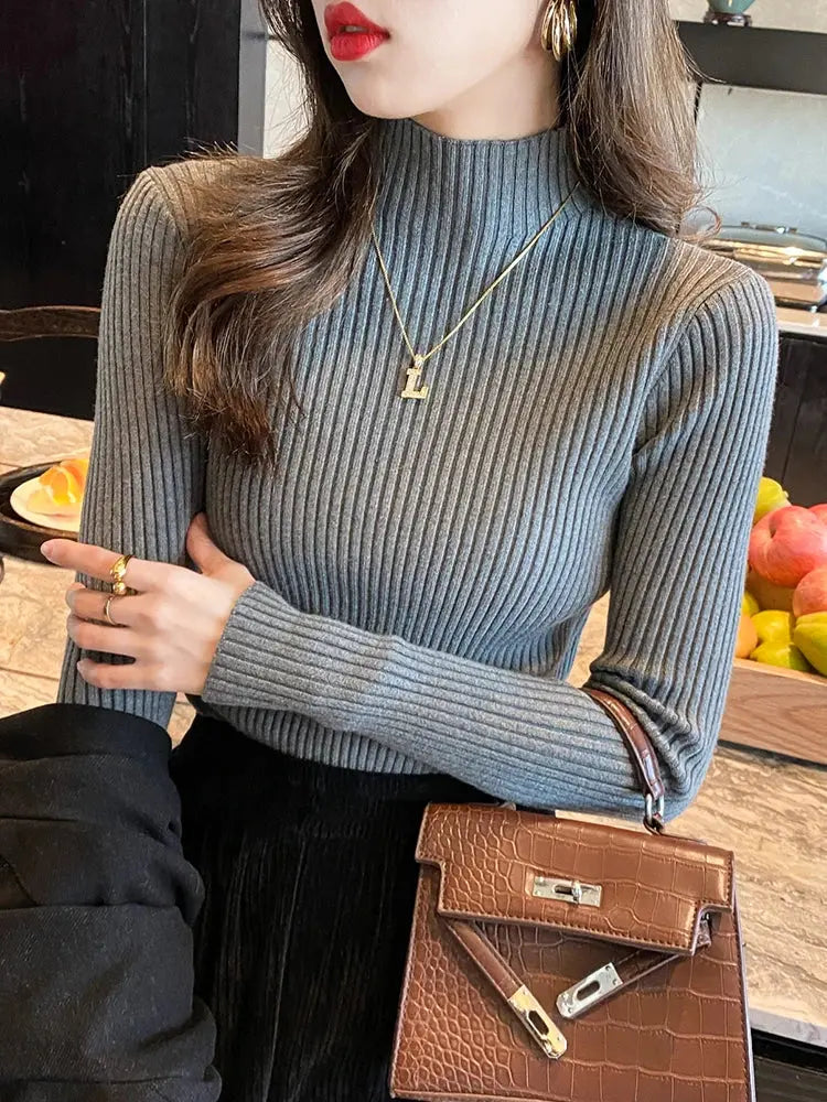 Elegant Knitted Turtleneck Sweater for Women – Slim Fit, Long Sleeve Sparkling Chamber