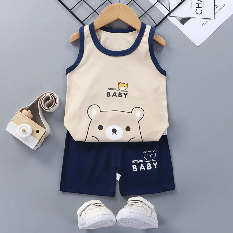 2PCS Children Clothing Vest Suit Children's Sets Summer Cotton T-Shirts Shorts Boys Girls