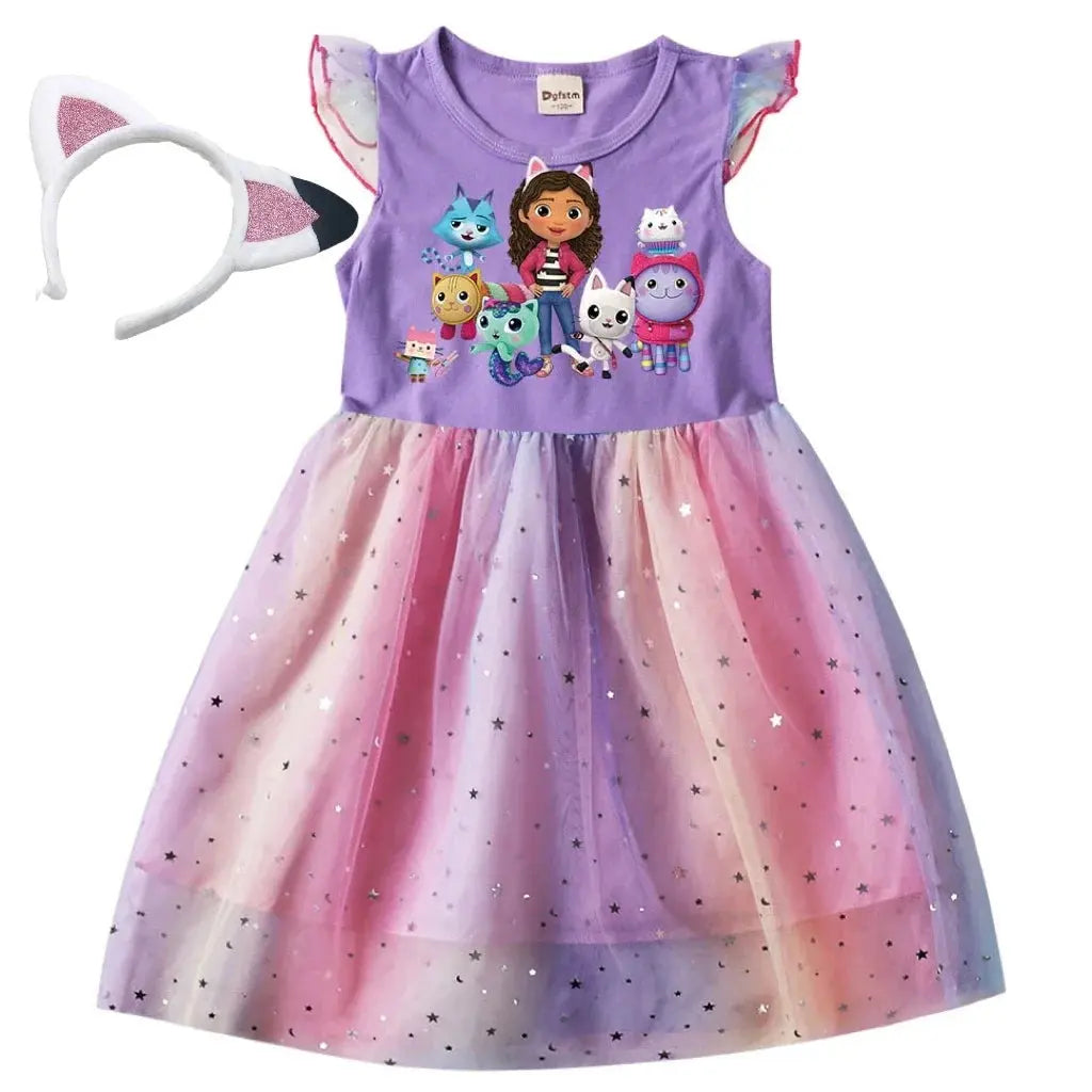 Baby Girls Dress Children Cartoon Mesh Star Sequins Princess Dress Sparkling Chamber