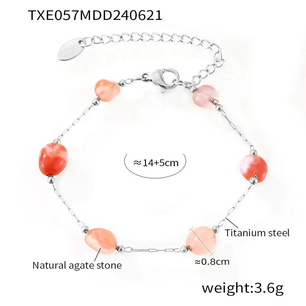 Luxury Natural Agate Stone Bead Stainless Steel Jewelry Set for Women Sparkling Chamber