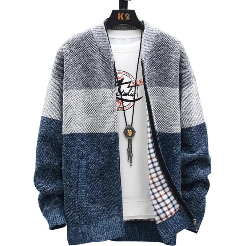 Men's Fleece Zipper Cardigan – Striped Winter Jacket Sparkling Chamber