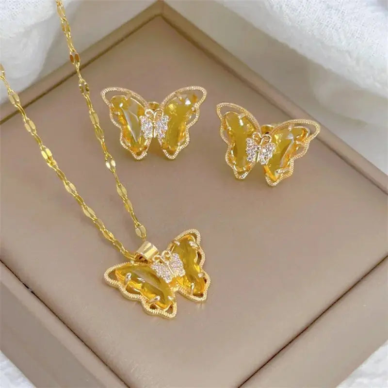 Fashion Butterfly Necklace & Earrings Set - Classic Light Luxury Sparkling Chamber