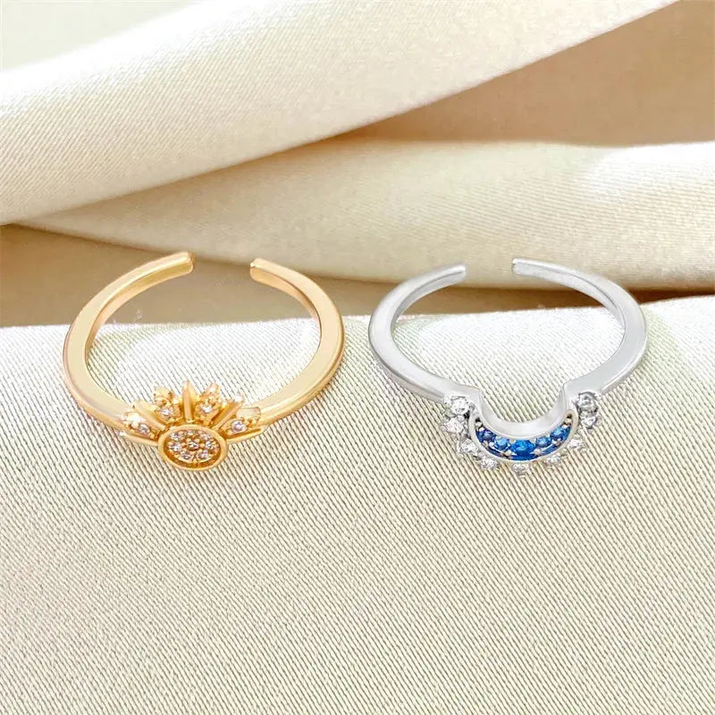 Adjustable Sun & Moon Crystal Ring Set for Women Sparkling Chamber