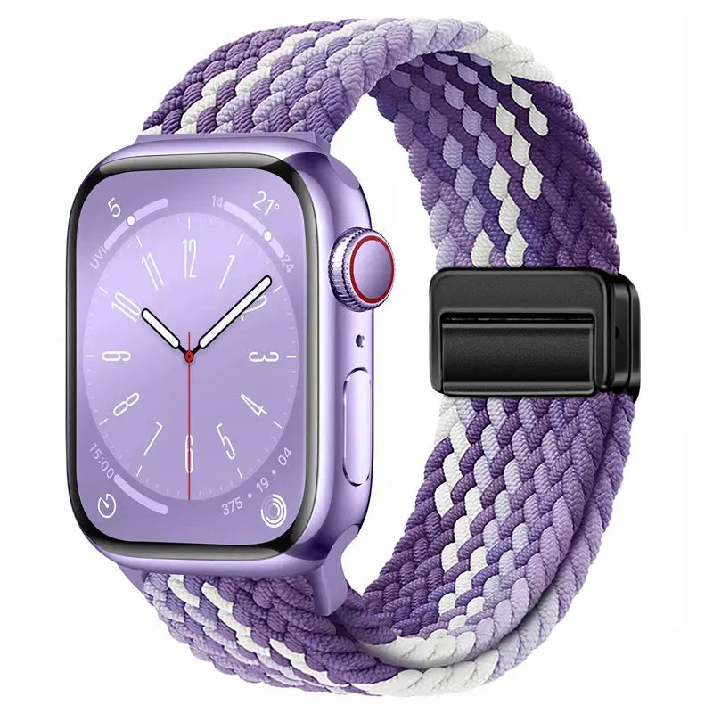 Nylon Braided Strap for Apple Watch 38-49mm, Magnetic Buckle iWatch Band Sparkling Chamber