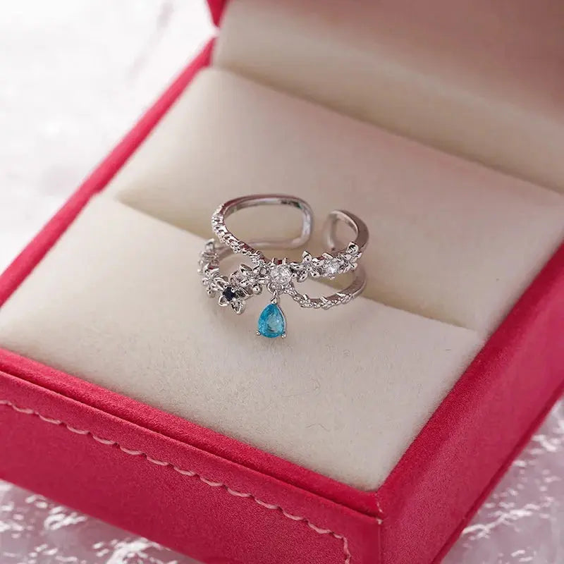 Korean Delicate Flower Zircon Rings for Women Sparkling Chamber