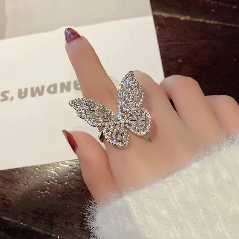 Shining Butterfly Adjustable Ring for Women Sparkling Chamber