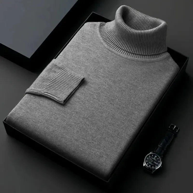 Men's Anti-Pilling Knitted Turtleneck Sweater - Slim Fit, Long Sleeve, Solid Color Sparkling Chamber