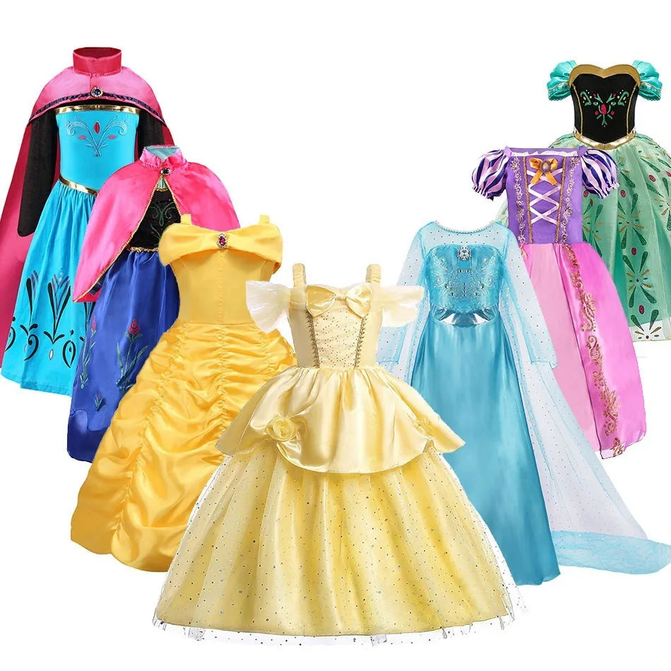 Kids Princess Costume Dress - Belle, Elsa, Anna, Rapunzel & More