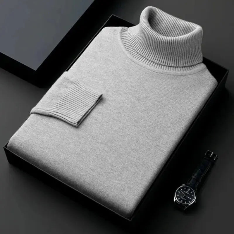 Men's Anti-Pilling Knitted Turtleneck Sweater - Slim Fit, Long Sleeve, Solid Color Sparkling Chamber