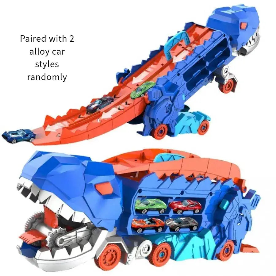 Folding Dinosaur Transporter Car Toy with 2 Die-Cast Cars Sparkling Chamber