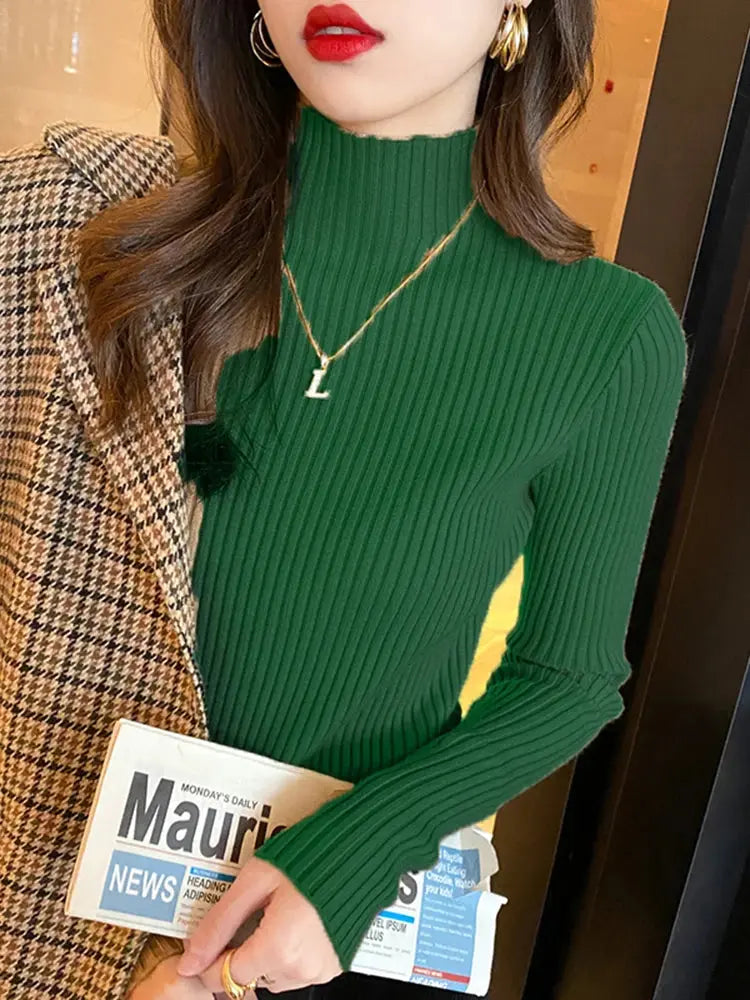 Elegant Knitted Turtleneck Sweater for Women – Slim Fit, Long Sleeve Sparkling Chamber