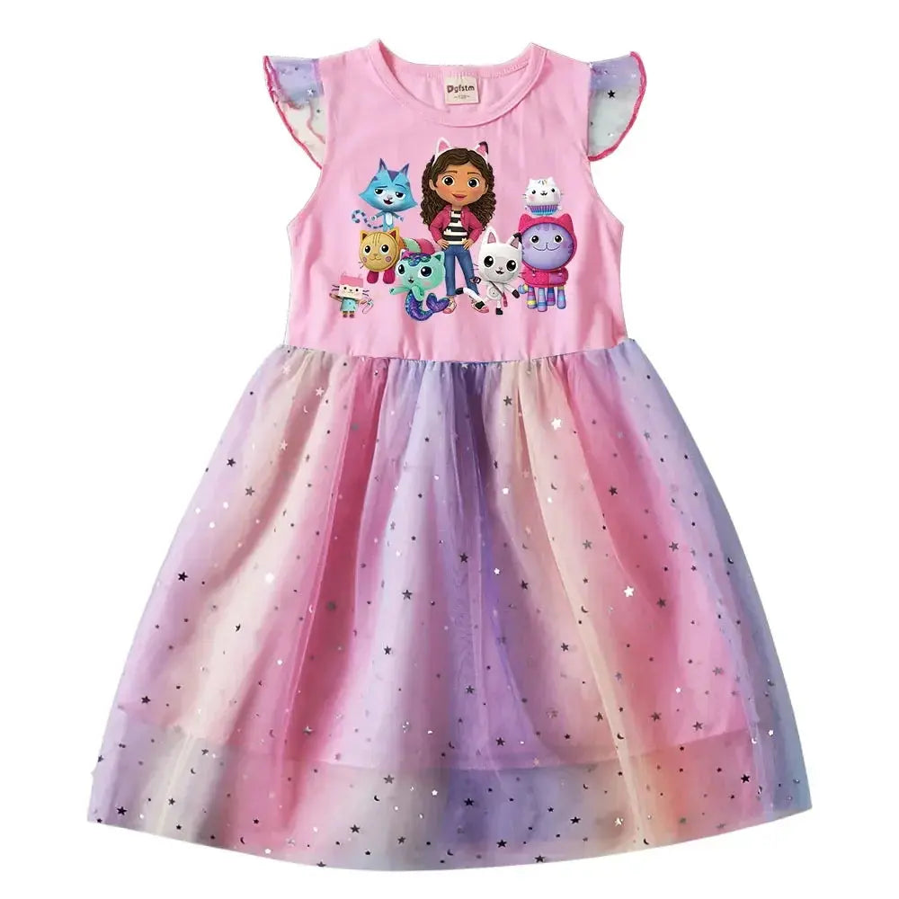 Baby Girls Dress Children Cartoon Mesh Star Sequins Princess Dress Sparkling Chamber