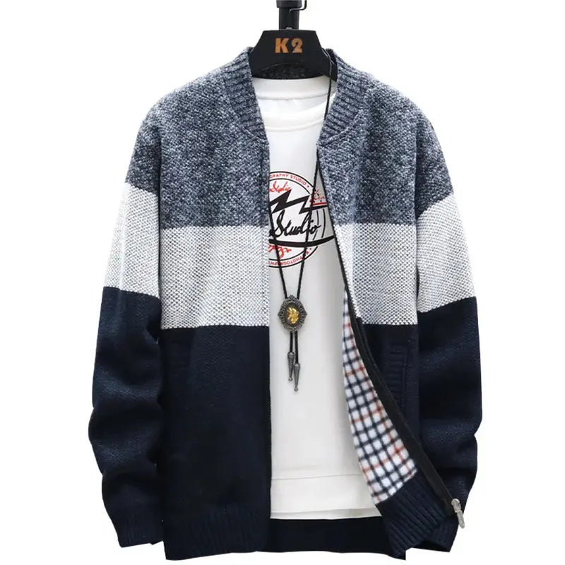 Men's Fleece Zipper Cardigan – Striped Winter Jacket Sparkling Chamber