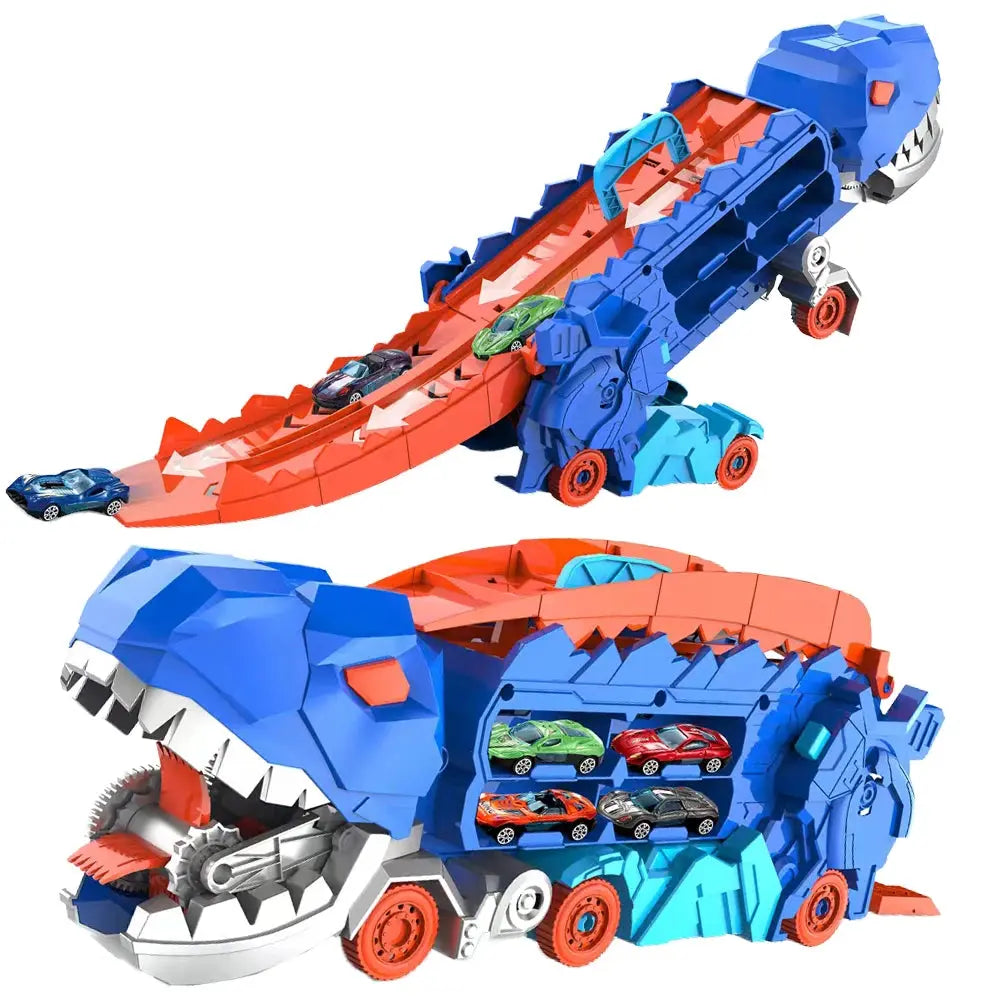 Folding Dinosaur Transporter Car Toy with 2 Die-Cast Cars Sparkling Chamber