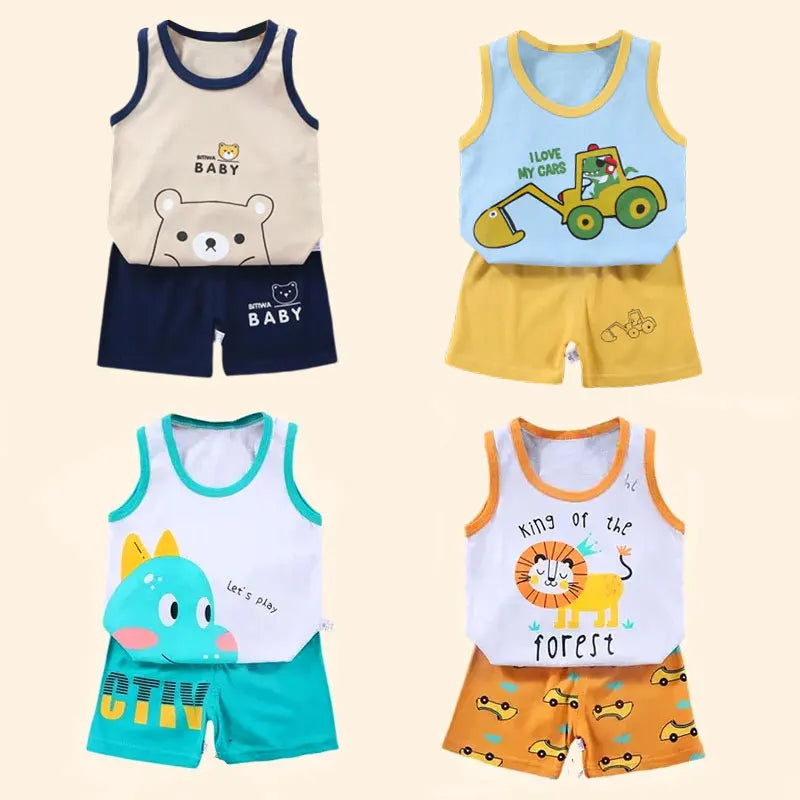 2PCS Children Clothing Vest Suit Children's Sets Summer Cotton T-Shirts Shorts Boys Girls