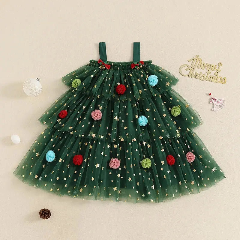 Citgeett Summer Christmas Girls' Tulle Dress with Plush Hat Sparkling Chamber