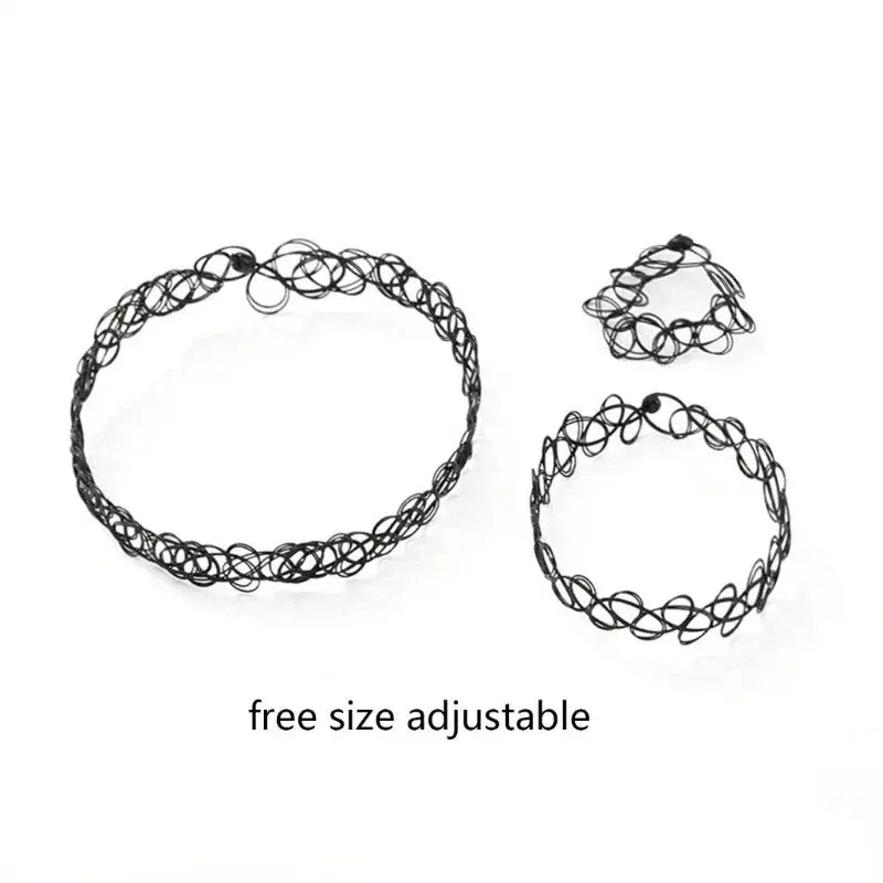 Black Fishing Line Letter Tattoo Jewelry Set for Women Sparkling Chamber