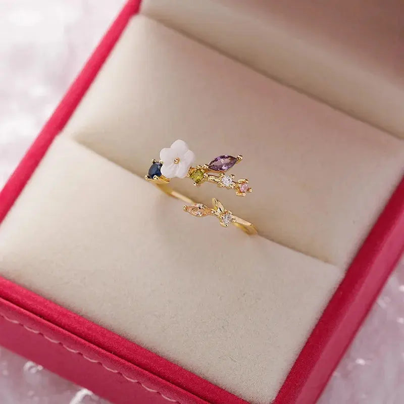 Korean Delicate Flower Zircon Rings for Women Sparkling Chamber