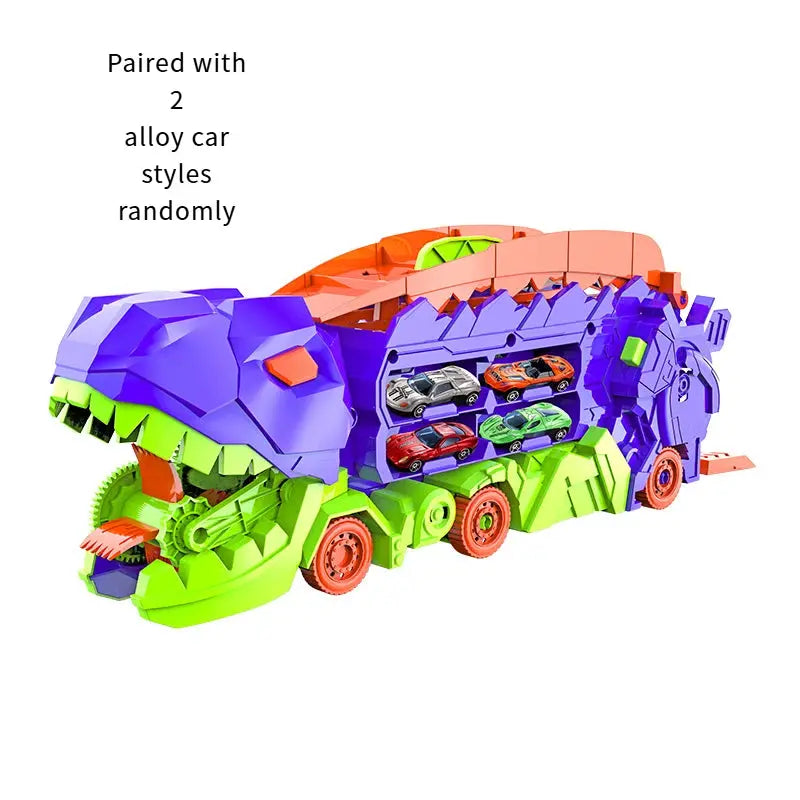 Folding Dinosaur Transporter Car Toy with 2 Die-Cast Cars Sparkling Chamber