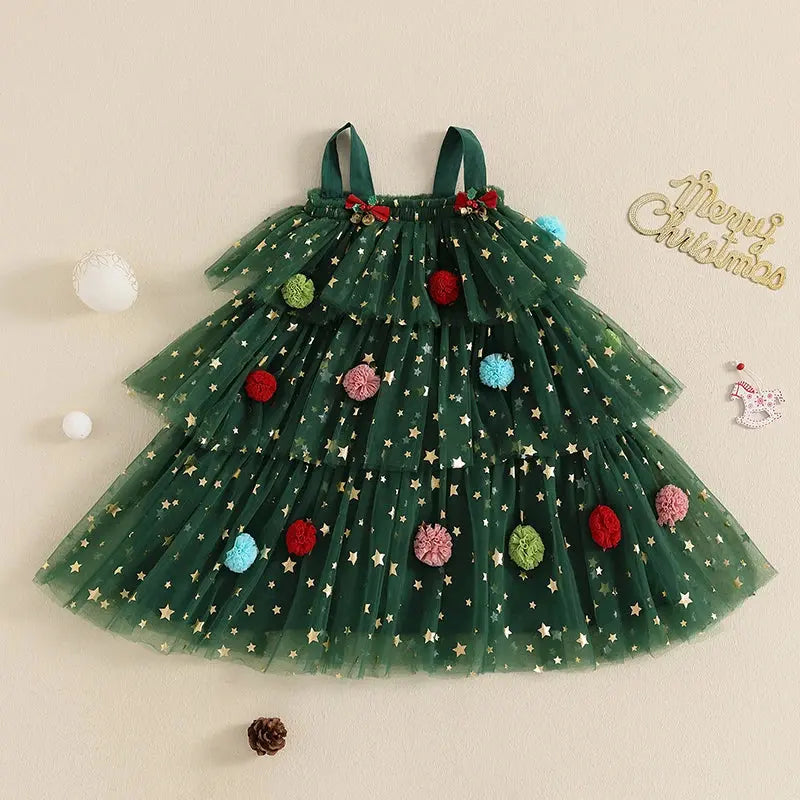 Citgeett Summer Christmas Girls' Tulle Dress with Plush Hat Sparkling Chamber