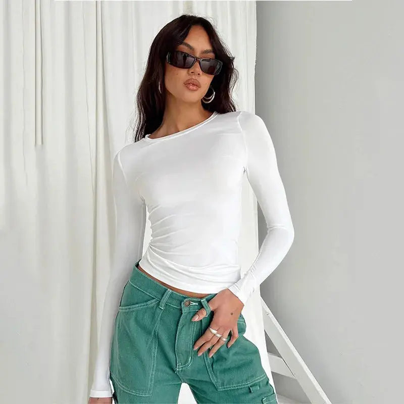 Women Casual Long Sleeve Slim Fit Solid T-Shirt - Spring Autumn Streetwear Sparkling Chamber