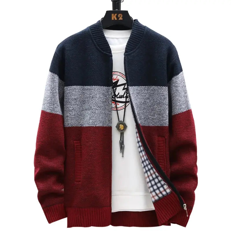 Men's Fleece Zipper Cardigan – Striped Winter Jacket Sparkling Chamber