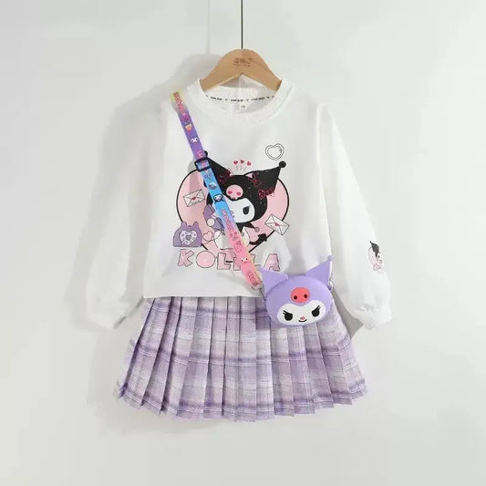 Kuromi Preppy Outfit – Sweater & Pleated Skirt Set for Girls Sparkling Chamber