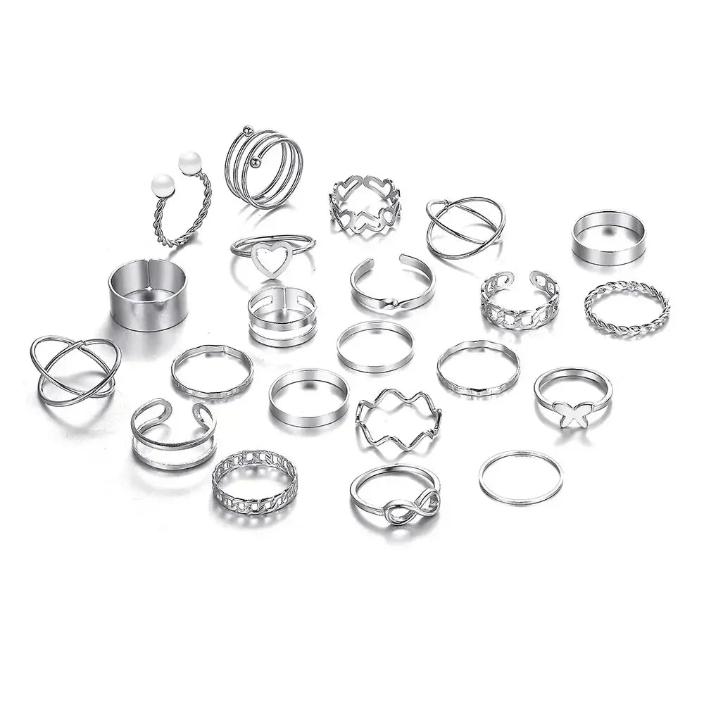 Delysia King Alloy Ring Set for Unisex – 22pcs in Gold & Silver Sparkling Chamber