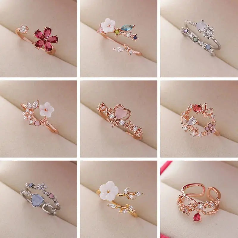 Korean Delicate Flower Zircon Rings for Women Sparkling Chamber