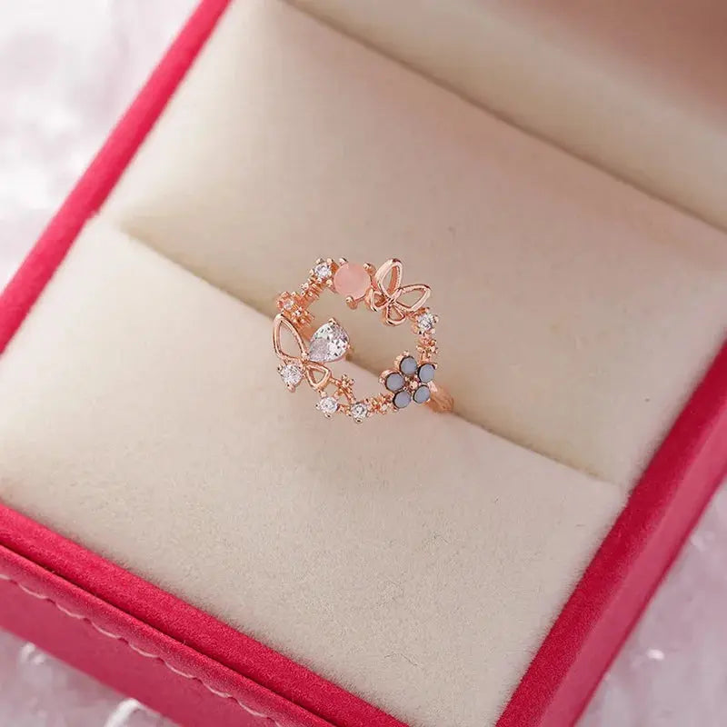 Korean Delicate Flower Zircon Rings for Women Sparkling Chamber