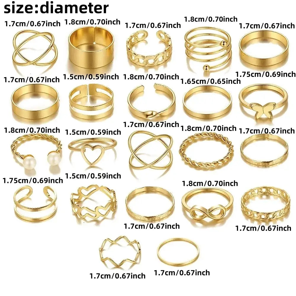 Delysia King Alloy Ring Set for Unisex – 22pcs in Gold & Silver Sparkling Chamber