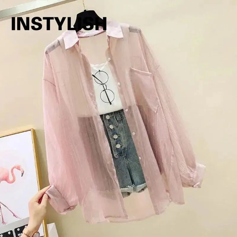 Elegant Summer Chiffon Blouse - Sheer Loose-Fit Cardigan for Women Sparkling Chamber