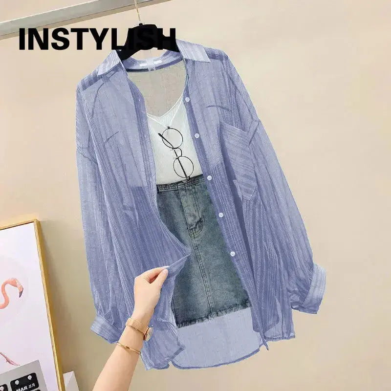 Elegant Summer Chiffon Blouse - Sheer Loose-Fit Cardigan for Women Sparkling Chamber