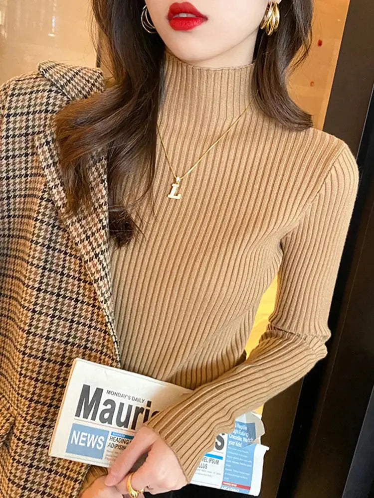 Elegant Knitted Turtleneck Sweater for Women – Slim Fit, Long Sleeve Sparkling Chamber