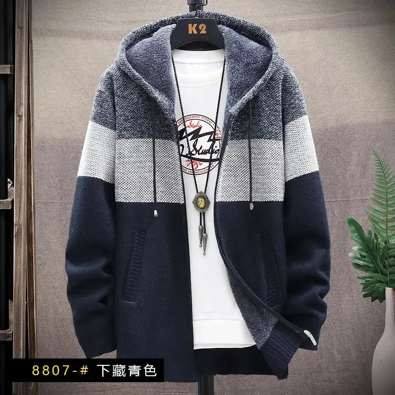 Men's Fleece Zipper Cardigan – Striped Winter Jacket Sparkling Chamber