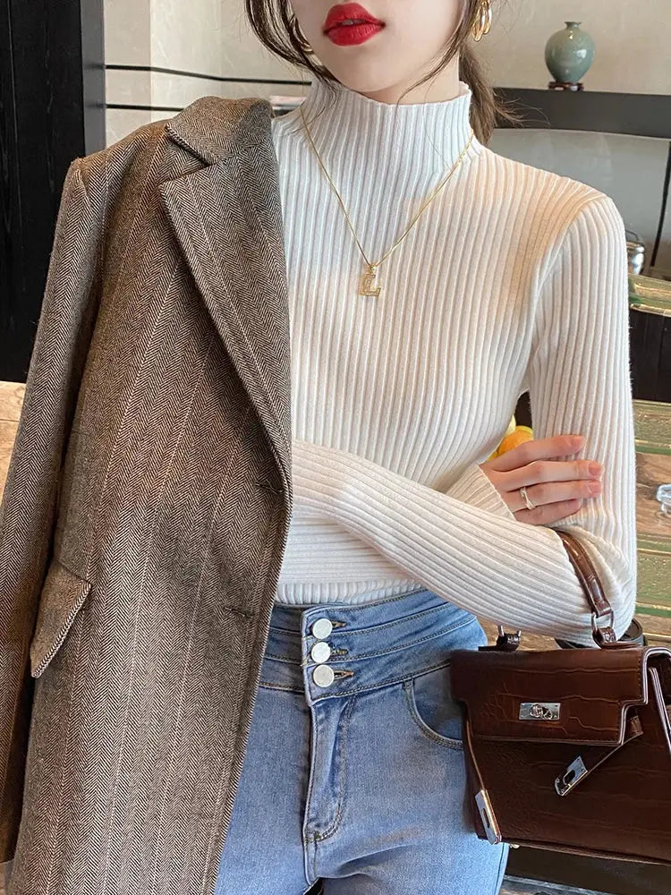 Elegant Knitted Turtleneck Sweater for Women – Slim Fit, Long Sleeve Sparkling Chamber