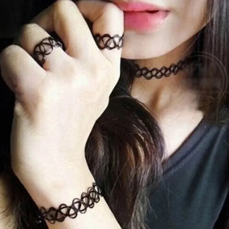 Black Fishing Line Letter Tattoo Jewelry Set for Women Sparkling Chamber