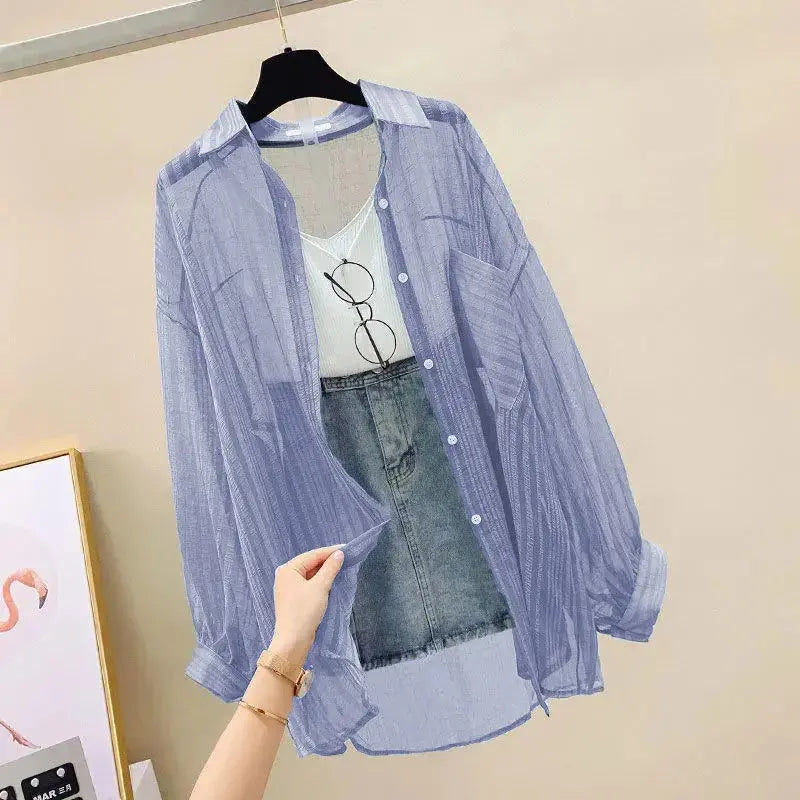 Elegant Summer Chiffon Blouse - Sheer Loose-Fit Cardigan for Women Sparkling Chamber